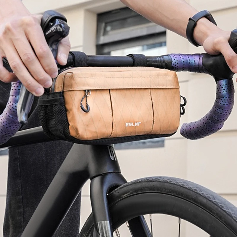 

Велосипедная сумка на руль, 1 шт., 26*8,5 см, коричневая, большая вместимость, водонепроницаемая, из полиэстера, для горных/шоссейных велосипедов, для хранения велосипедных принадлежностей