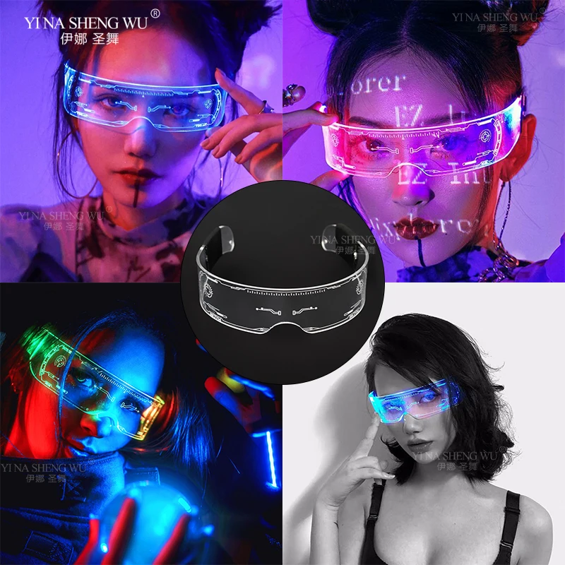 

LED Luminous Glasses Jazz Dance Accessories Atmosphere Props Cool Colorful LED Glasses DJ Dance Punk Luminous Acrylic Goggles