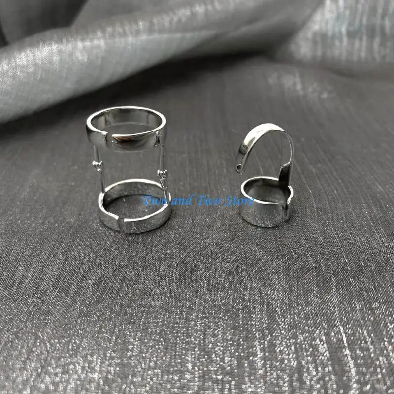 HX6F Gothic Rock Hinged Finger Rings Finger Ring Armor-Knuckle-Joint Ring Double-Loop Activity Ring Halloween Cosplay Costume