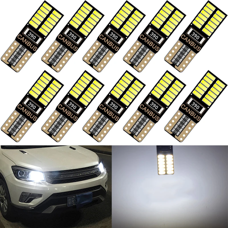 10 PCS/Lot T10 W5W LED Bulb Canbus Error Free 12V 7000K White Car Signal Light Interior Dome Reading Wedge Side Clearance Lamps