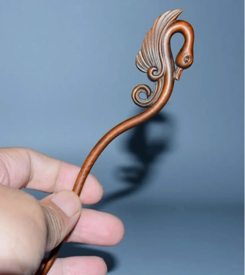 

Chinese Antique Boxwood Wooden Hand Carved Swan Statue Hairpin Hair Accessories