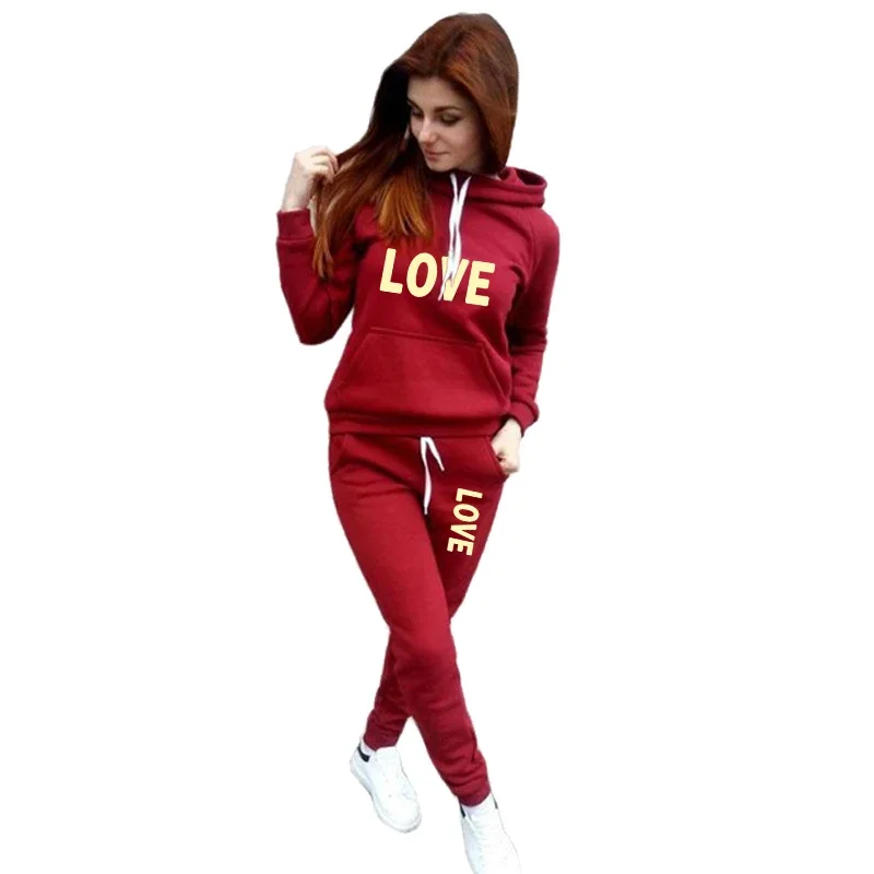 

Fashion Women's Hoodies Tracksuits LOVE Classic Logo Printed Sweatshirts+ Long Pants 2 Pcs Sets Hooded Sportswear Outfits