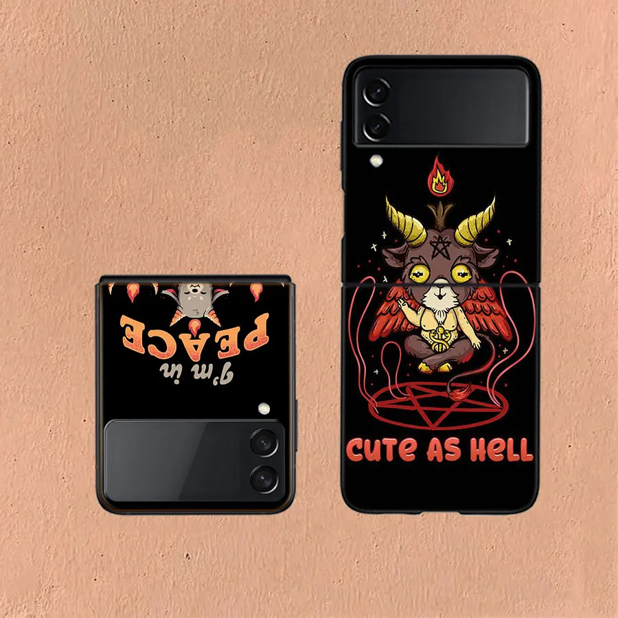 Cute Hell Hail Satan Evil For Samsung Galaxy Z Flip 5 4 3 Case Shockproof Hard Cover For Phone Z Flip 6 5G Z Flip 5 4 5G TPU PC