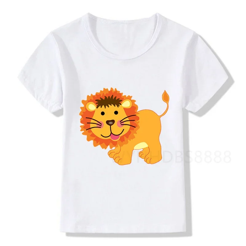 Baby Cartoon Cute Lion Print T Shirt Children Animal Birthday T-shirts Boy&Girl Funny Gift Tshirt Present