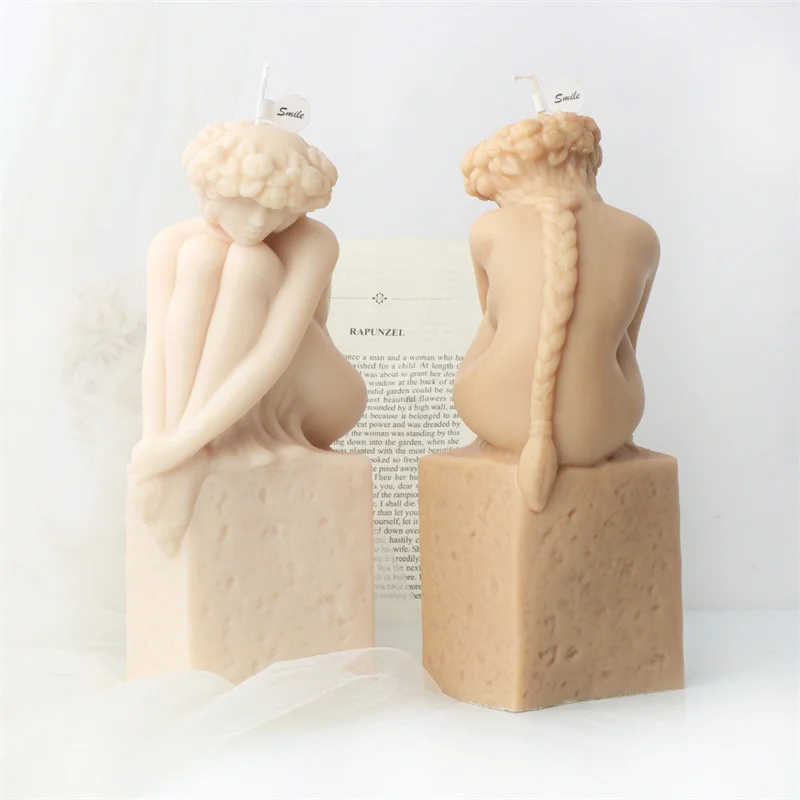 The Shy Naked Girl Silicone Candle Mold DIY Handmade Human Statue Gypsum Form Plaster Resin Making Supplies Ornaments Craft Mold