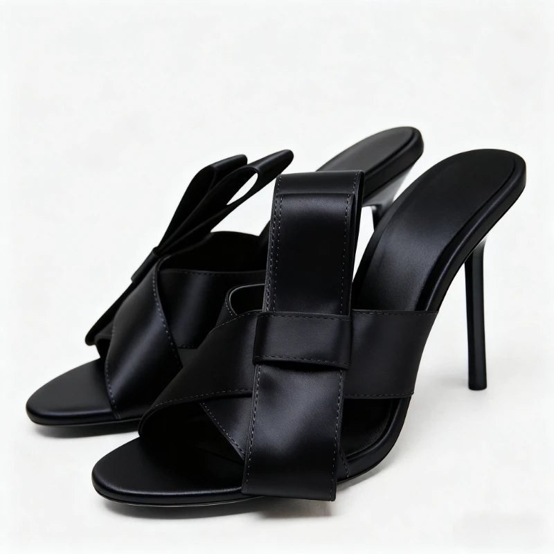 

Luxury Designer High Heel Slippers for Women Fashion Bow Knot Decoration Slide Sandals Elegant Open Toe Thin High Heel Sandals
