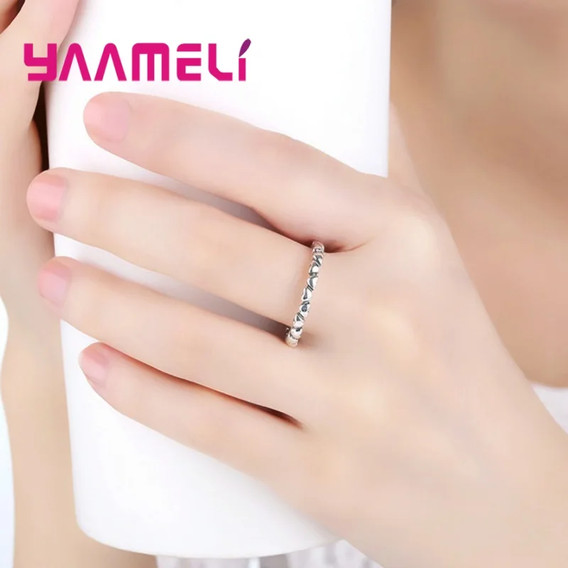 

New Fashion 925 Sterling Silver Ring Love Heart Finger Rings Clear CZ Stackable for Women Wedding Jewelry Gift