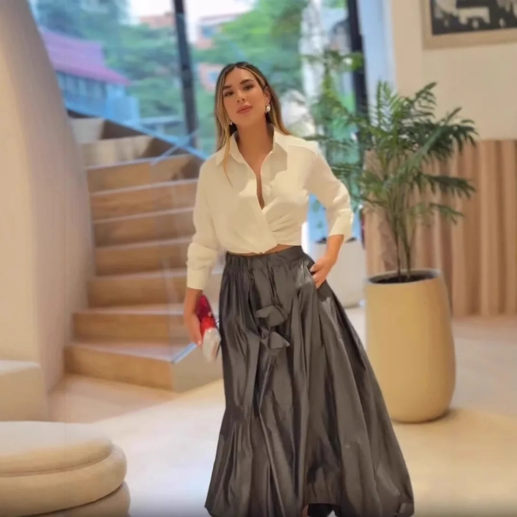 أزياء طويلة الأكمام فقاعة الأكمام دبي فستان طويل أنيق مجموعة 2025 الخريف والشتاء موضة جديدة الملابس النسائية