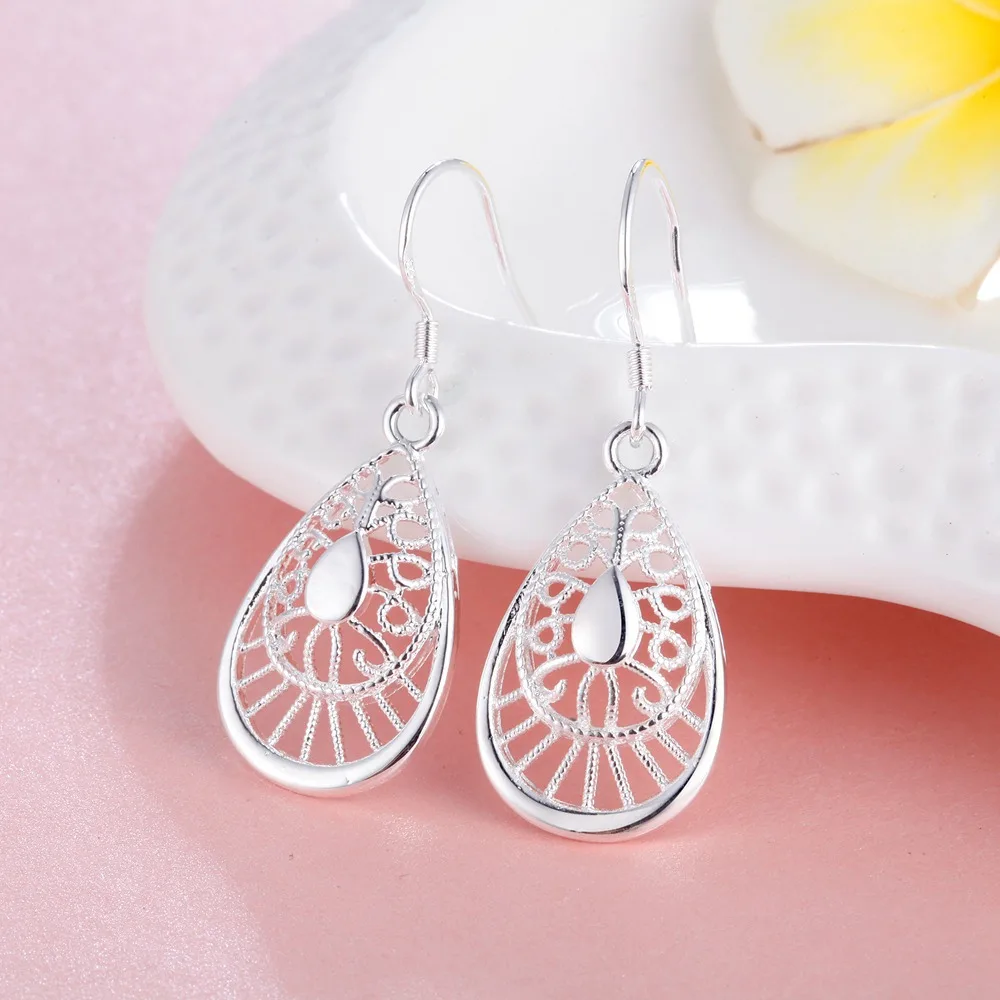 Pendientes Vintage de Plata de Ley 925, Joyería de Moda de Alta Calidad, Regalo de Navidad, Diseño de Gotas de Agua Talladas