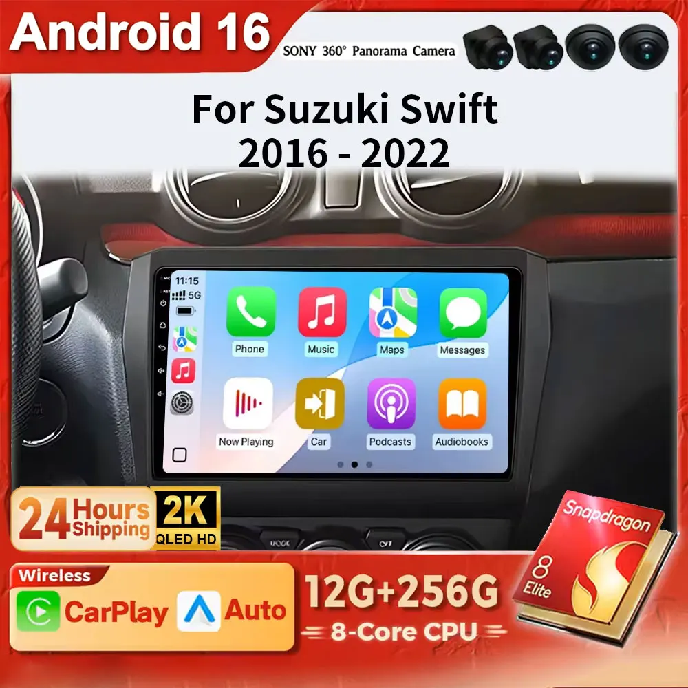 Android 16 2K QLED CarPlay Auto Radio For Suzuki Swift 2016 -2022 360 Camera Car Intelligent Systems RDS BT DSP 2 din autoradio