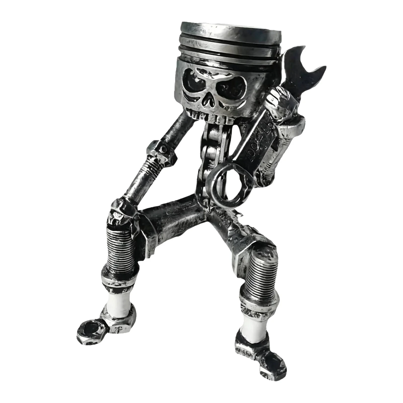 Resin Carved Piston Skull Face Sculpture Mechanical Punk Style Figurine Handmade Art Figurine for Office Home Table Decoration