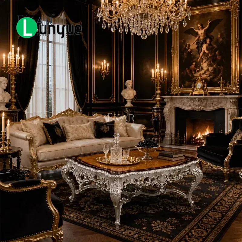 Luxury Baroque Ivory Fan Coffee Table Hollow Apron Log Design Dining Side Table Elegant Living Room Furniture Home Decor