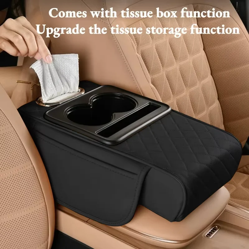Car Armrest Box 7.5cm Thicken Height Pad Arm Rest Cushion with Pocket Tissue Cup Holder Memory Cotton Elbow Support Height Pad