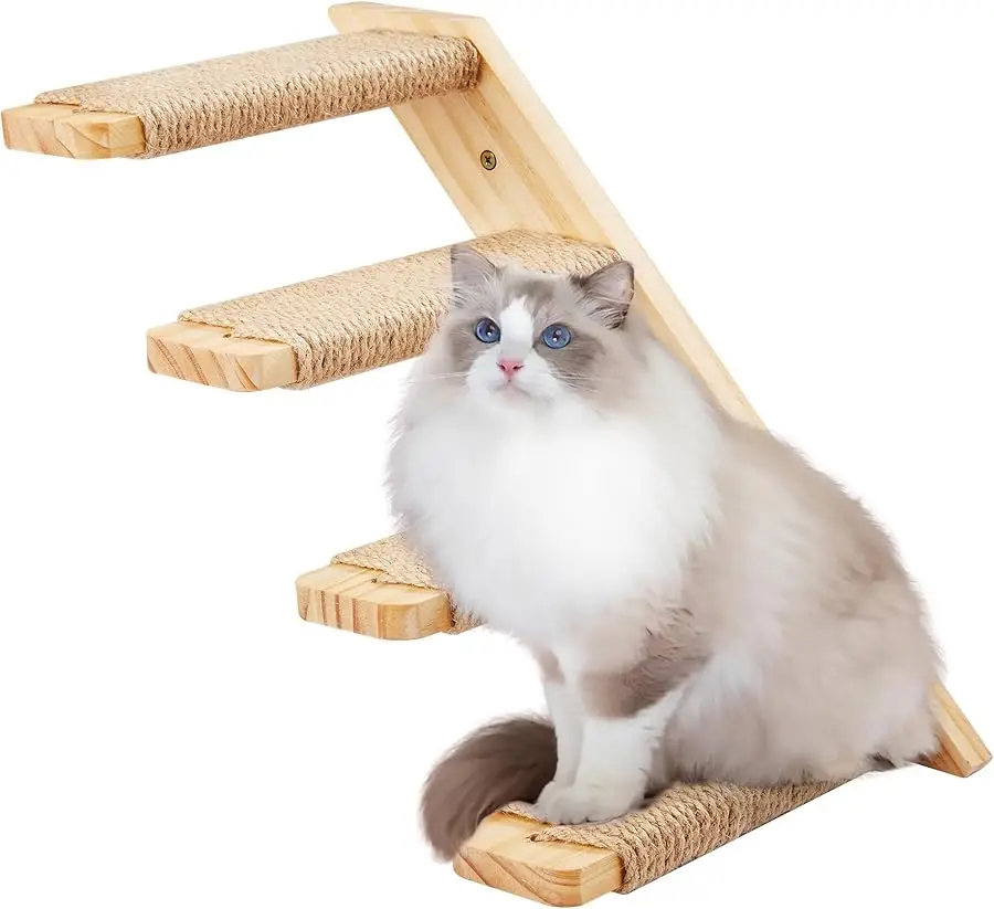 

Cat Climbing Shelves Four Stair Shelf Wall Mounted Reversible Left & Right Direction, Cat Stairway Shelf for Climbing with Sisal