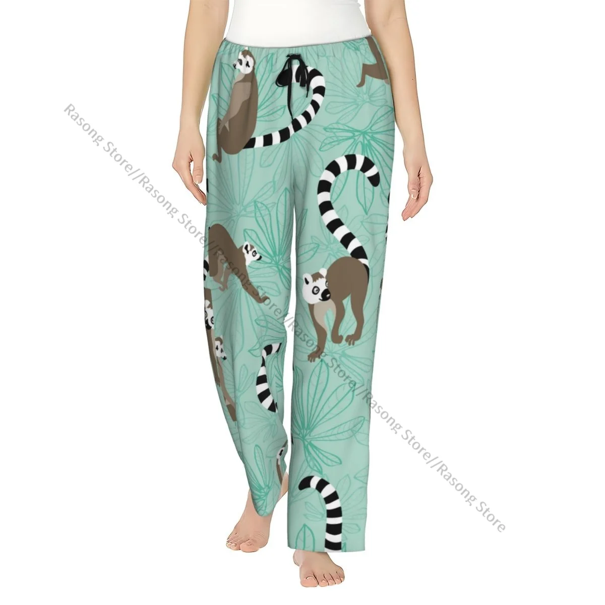 

Уютные фланелевые пижамные штаны для женщин Katta Lemur с нижней частью с листьями манока, домашняя одежда для дома