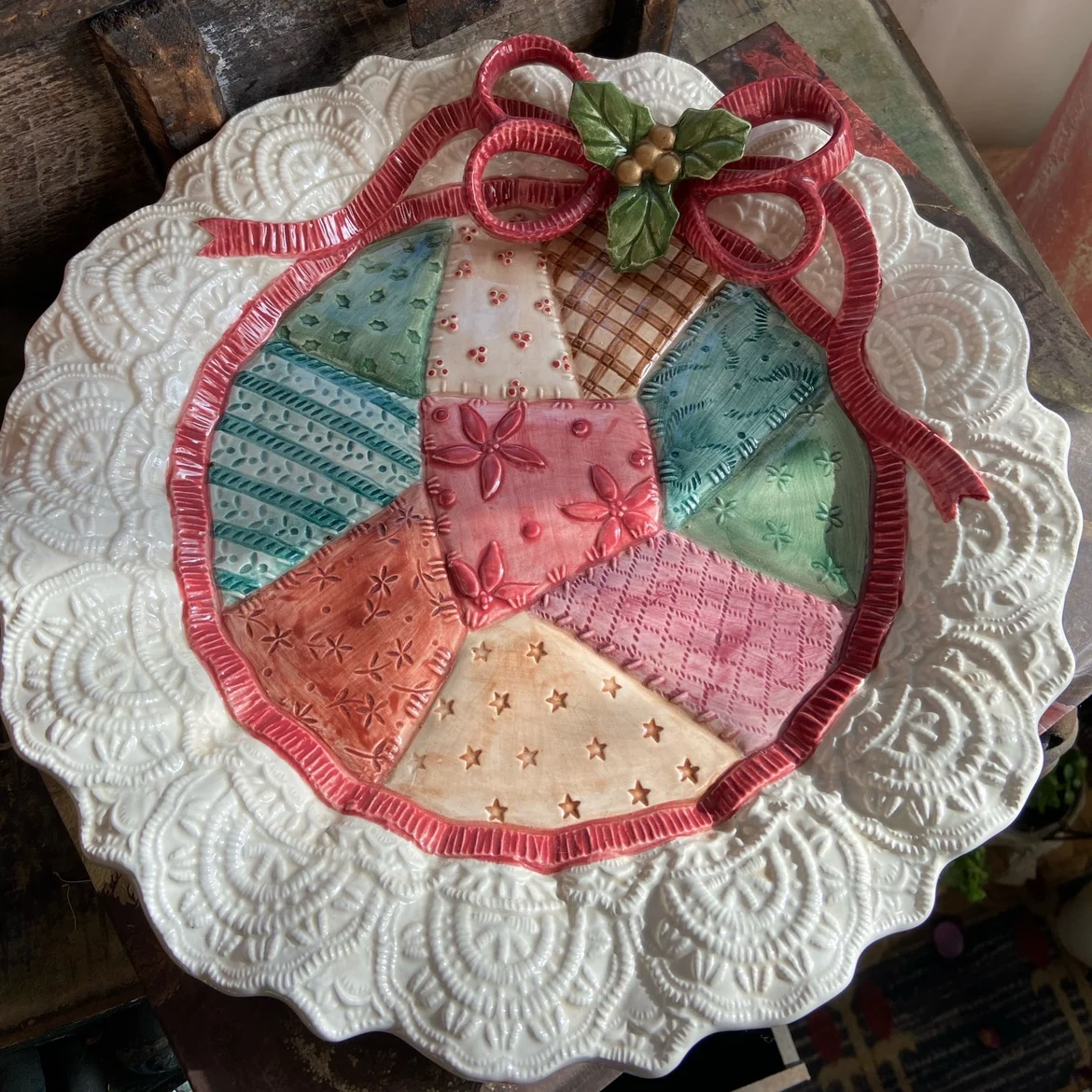 

American Pastoral Decorative Bowknot Porcelain Hanging Plate Home Furnishings Wedding Gifts Party Decor