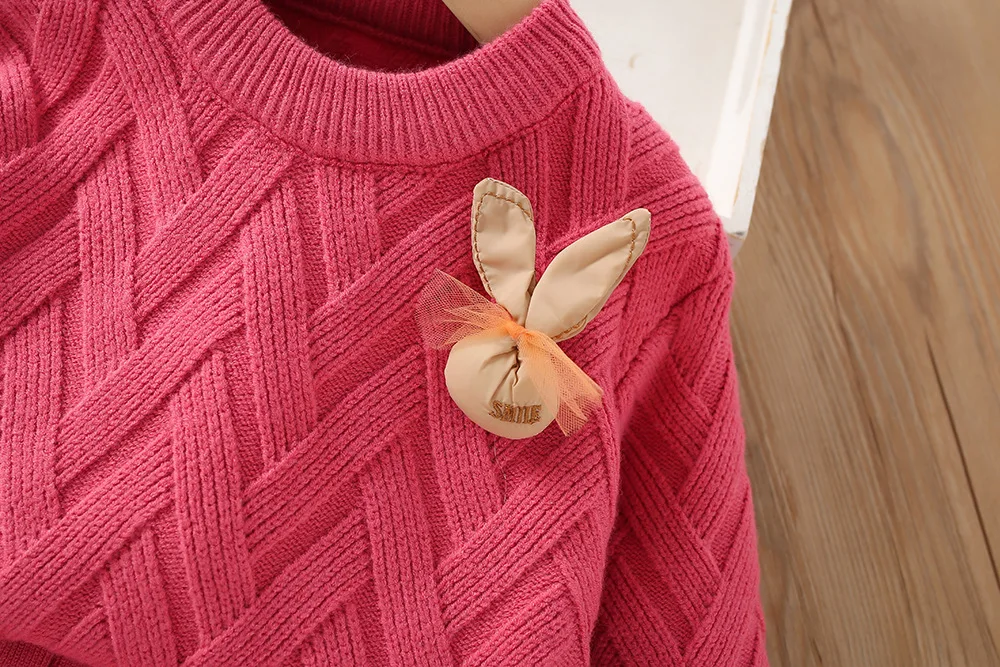 Herbst und Winter neue Mädchen Pullover Set koreanische kurze gestrickte kleine Duft zweiteilige Set Mädchen Baby Vintage Checker Strick-Set – Detail 12