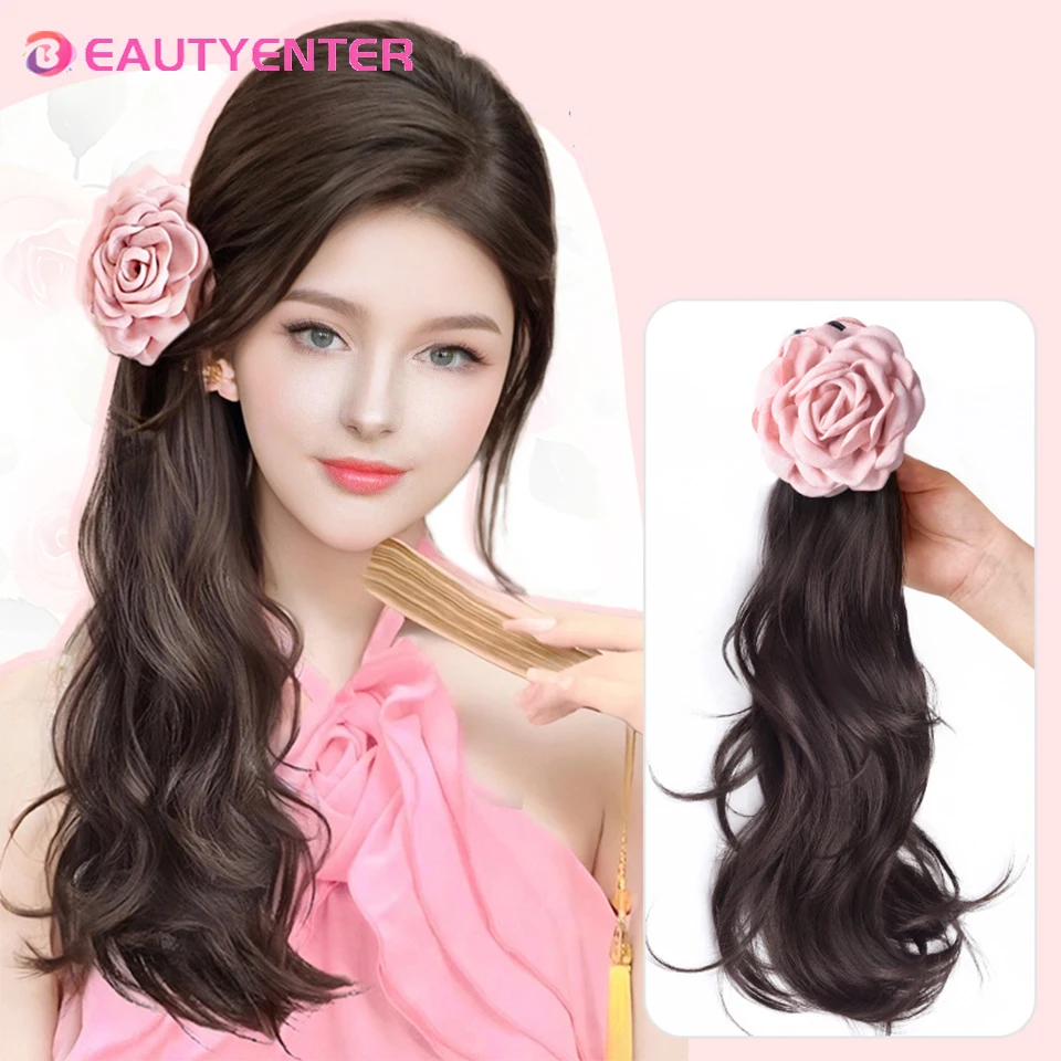 

BEAUTYCODE Ponytail Wig Rose Gripper Side-tied High-level Wavy Curls Fluffy Natural Wig Braid Ponytail