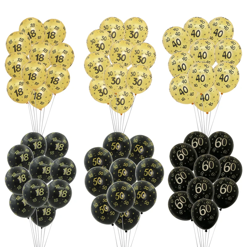 Black Gold 12inch 18 30 40 50 60 Year Old Latex Balloons Adult 30th 40th 50th 60th Birthday Party Anniversary Wedding Supplies