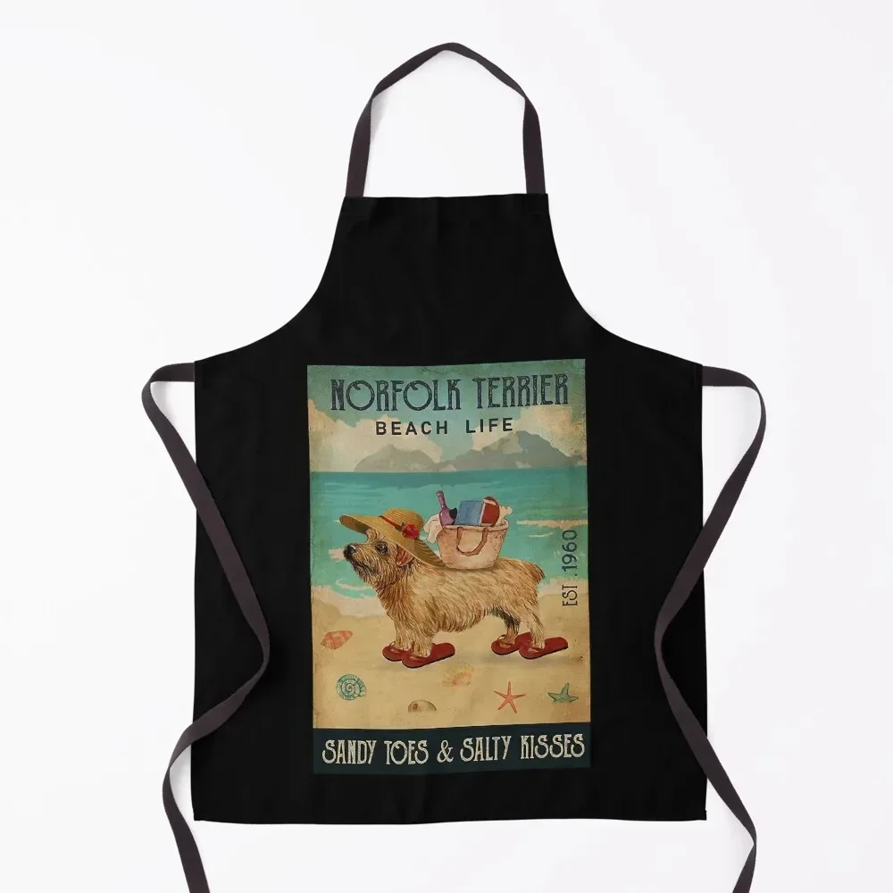 Vintage Norfolk Terrier dog Beach Life Sandy Toes Apron chefs Woman Kitchens Cute Kitchen Apron