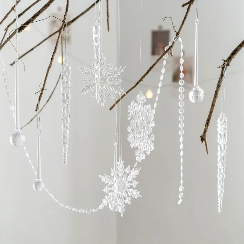 

Christmas Simulation Ice Icicle Xmas Tree Hanging Ornaments Snowflake Fake Icicle Props Winter New Year Party Home Decoration