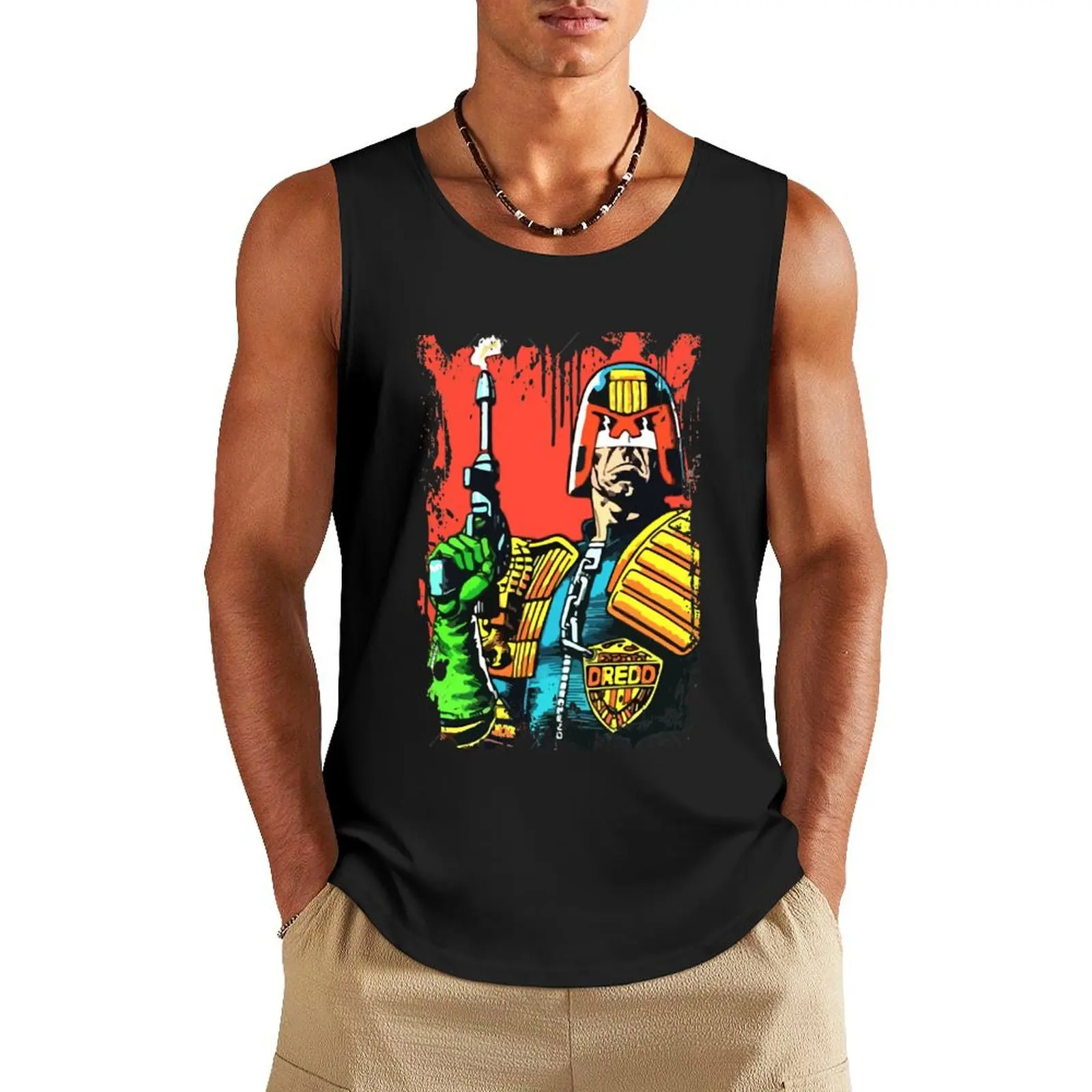 Judge dredd comic funny gift Tank Top t-shirt Men's gym clothes man fitness gym top Top summer