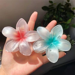 Summer Flower Hair Claw Clip Shark Hairpin Plumeria Barrettes Ponytail Holder Hawaiian Hair Accessories Women Girls Hairclips