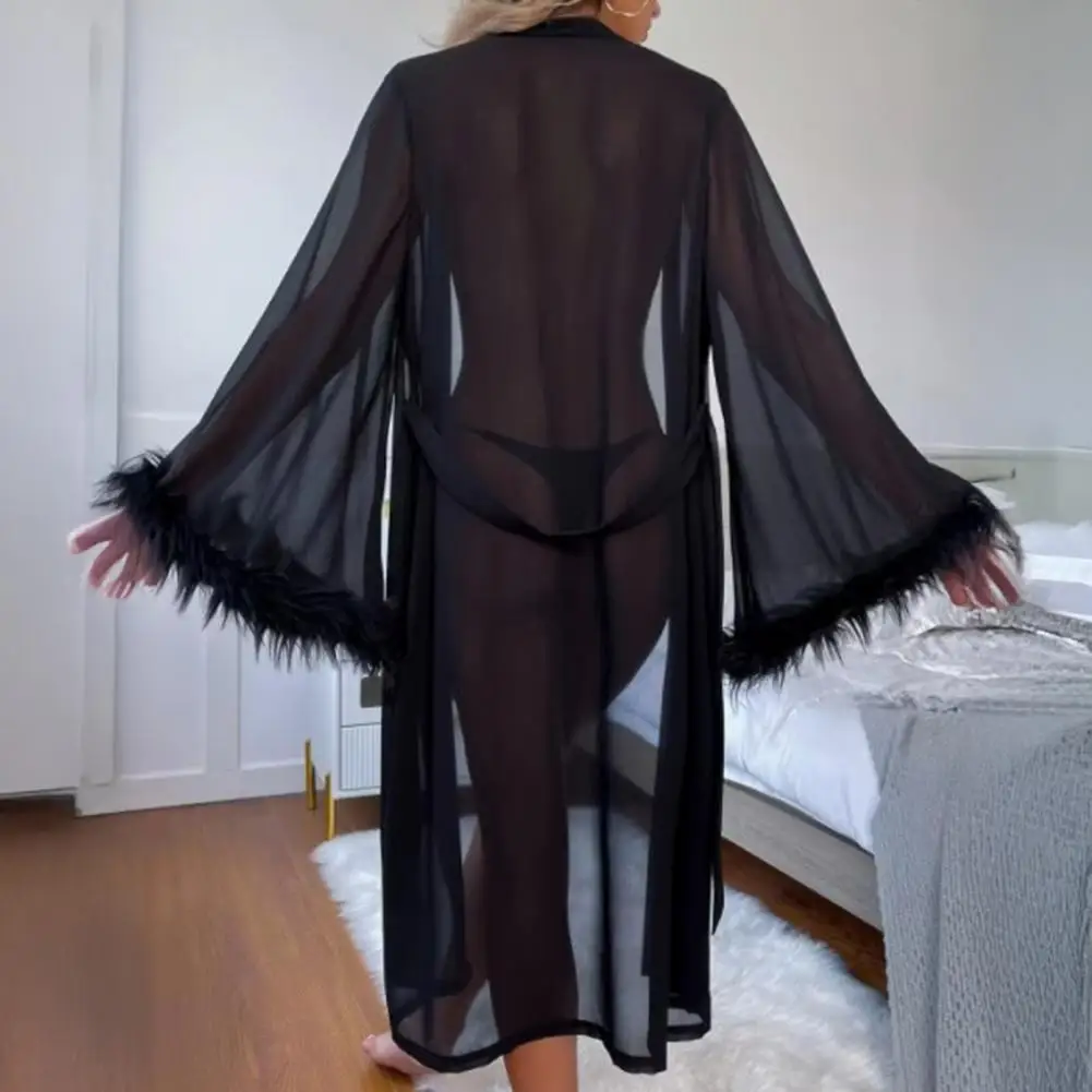 Women Lace Gown Sexy Wedding Bathrobe Underwear Wear Ladies Mesh Nightwear Home Dress Comfort Loungewear Nightgown Bathrobe