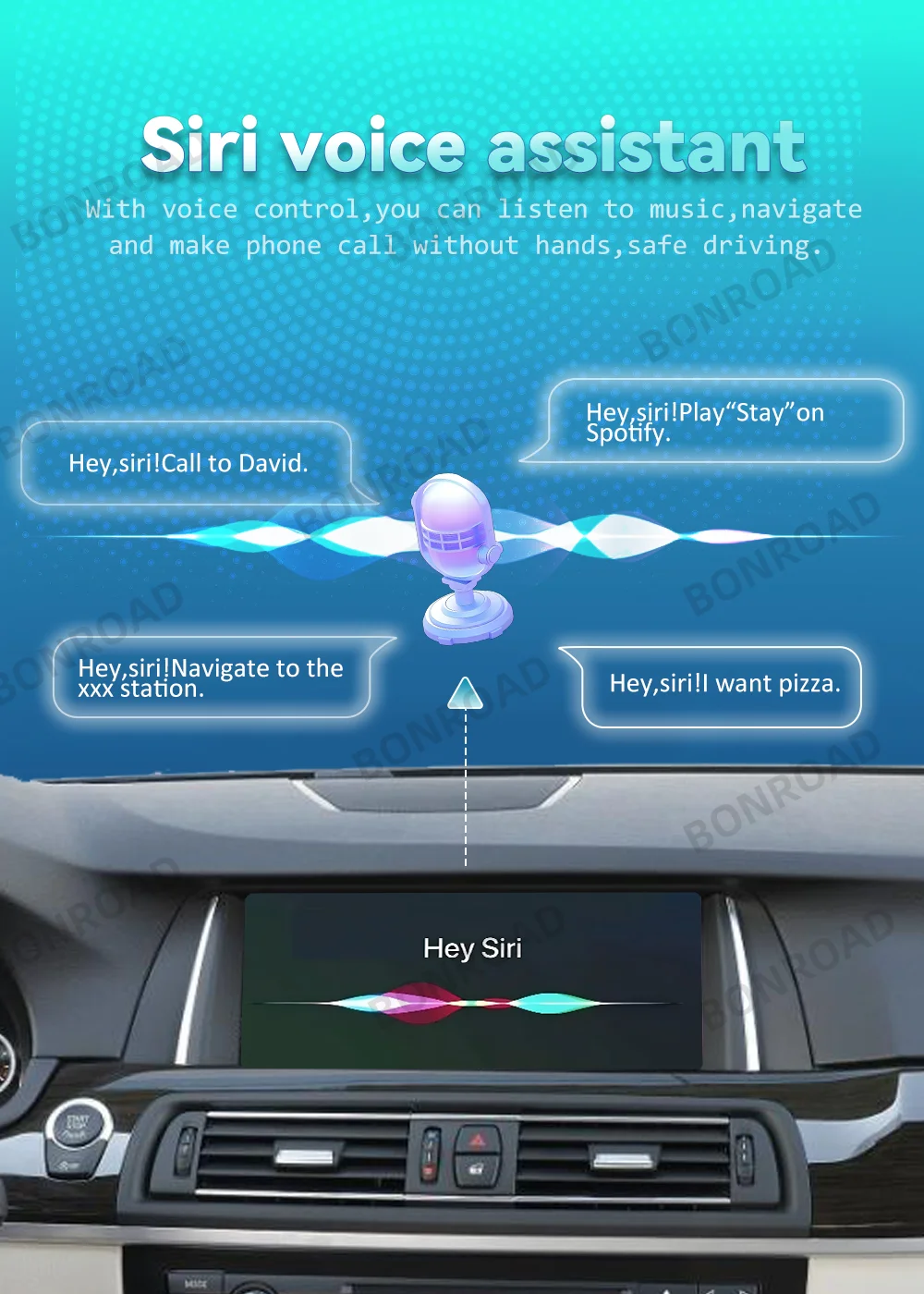 BONROAD 10,25'' Kabelloses CarPlay Android Auto Audio Autoradio Linux-System für BMW 5er Serie F10 F11 NBT CIC System GPS-Navigation Multimedia-Touchscreen-Display Stereo-Mirroring Airplay Autolink – Detail 2