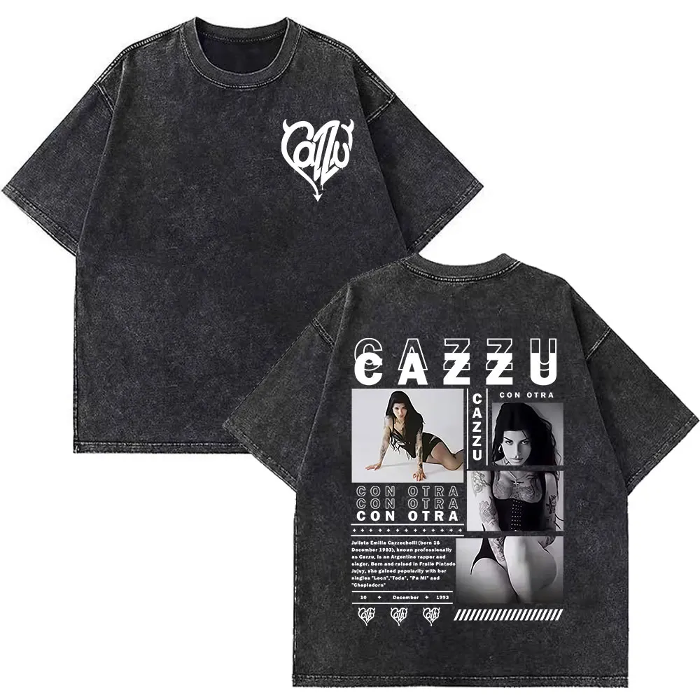 

Певица Cazzu Con Otra, новый альбом, винтажная стираная футболка для мужчин и женщин, свободная повседневная футболка, хлопковые эстетические футболки большого размера с круглым вырезом