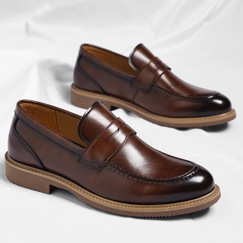 Men Slip on Business Genuine Leather Man Loafer Shoes Fashion High Quality Handmade Wear-Resistant Genuine Leather Casual Shoes