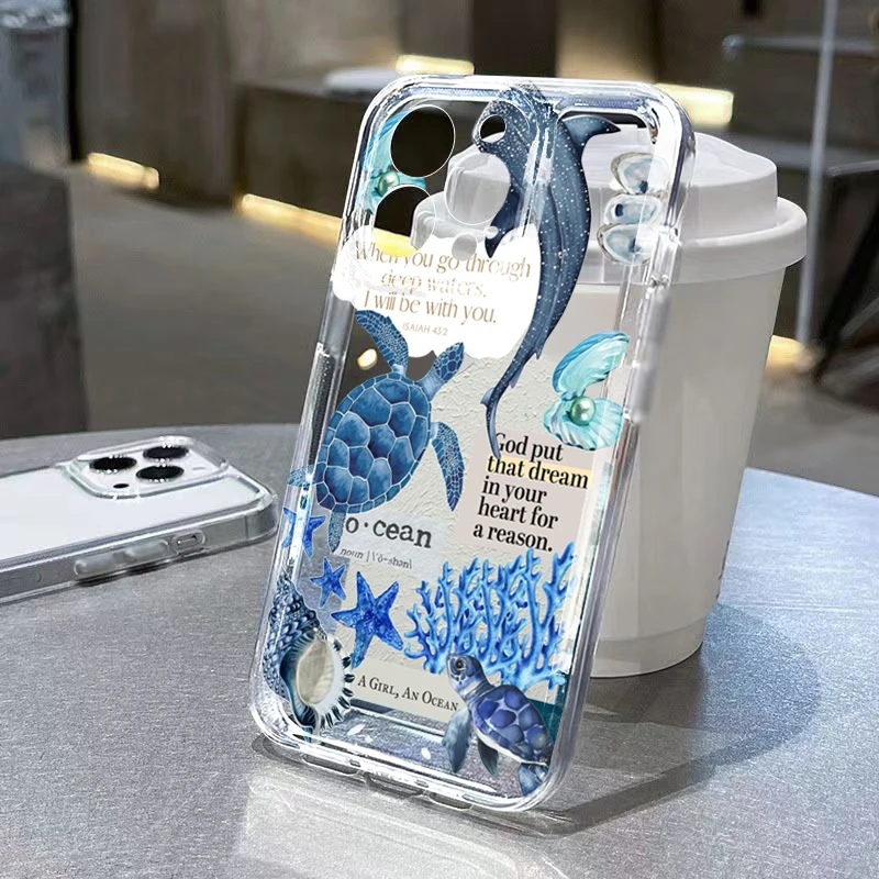 Marine Life and English Text Pattern Case For Samsung Galaxy S26 S25 S24 S23 S22 Ultra Plus S21 FE A16 A36 A55 A54 A53 A35 Cover