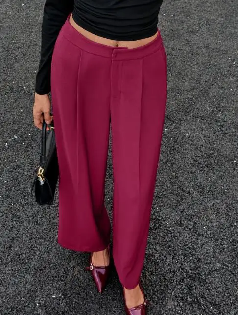 Women's Pants 2025 Spring Autumn New Vacation Casual Solid Color High Waist Daily Straight Pants Women's Wear