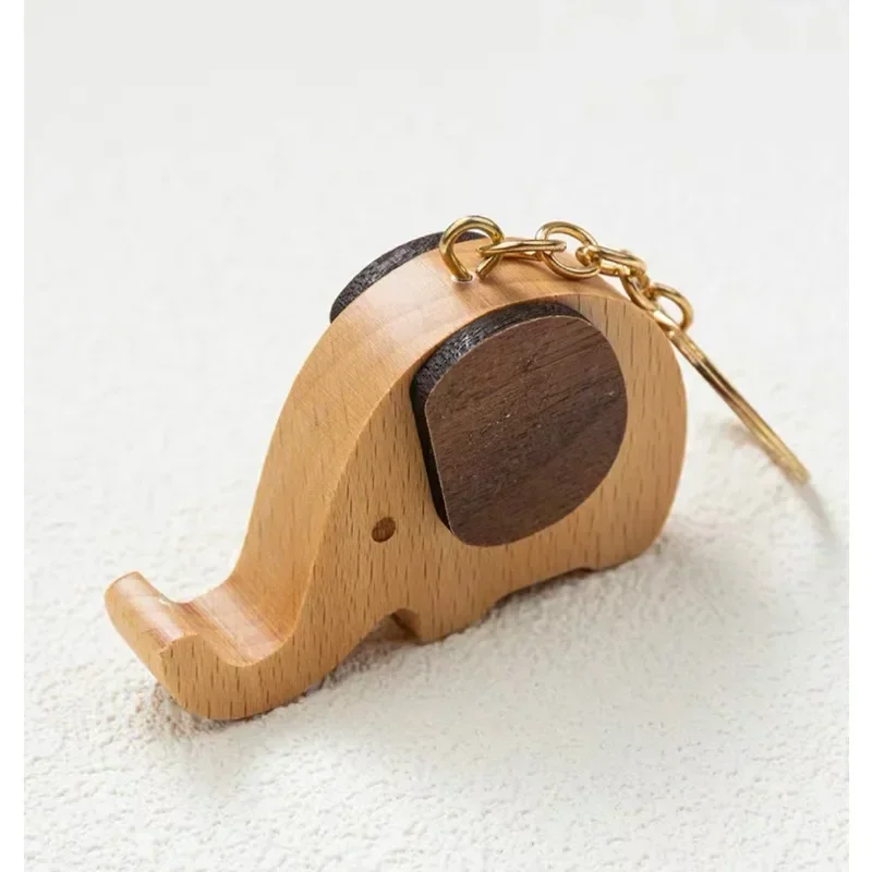 Wooden Elephant Keychain Animal Wood Mobile Phone Holder Keyring Cute Birthday Gift Key Chains