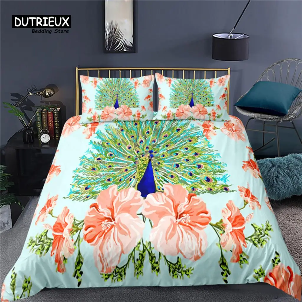 

Luxury 3D Peacock Print Home Living Comfortable Duvet Cover Pillowcase Kid Bedding Set Queen and King EU/US/AU/UK Size