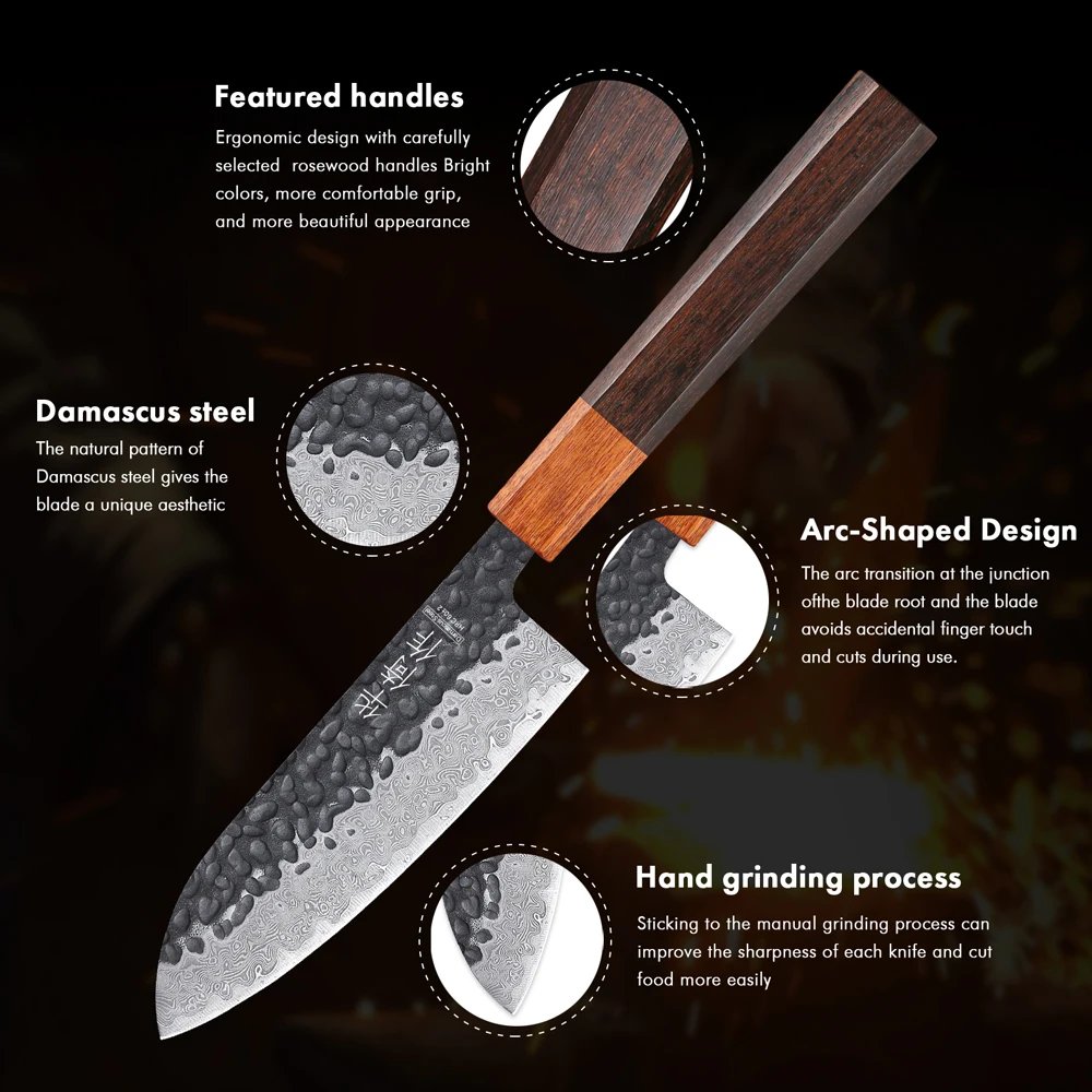 Couteau Santoku forgé à la main japonais de 5 pouces, couteaux de Chef professionnels en acier damas, utilitaire de cuisine, couperet tranchant, outils de cuisine