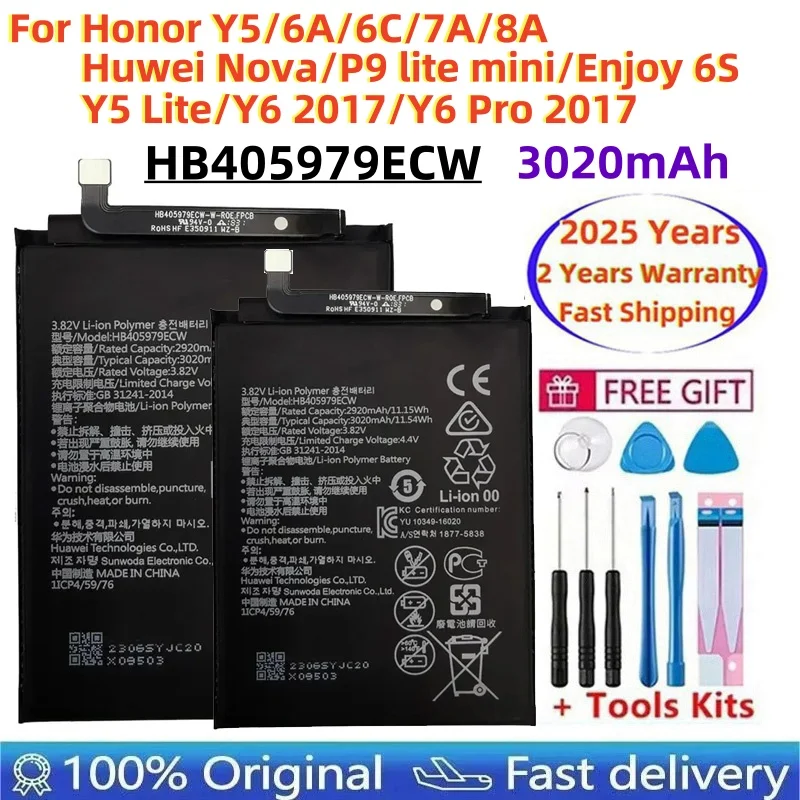 

Original 3020mAh HB405979ECW Battery For Huawei honor 6A Honor 8A DLI-AL10 DLI-AL10B DLI-TL20 DLI-L22 JAT-LX3 LX1 L41 L29 AL00