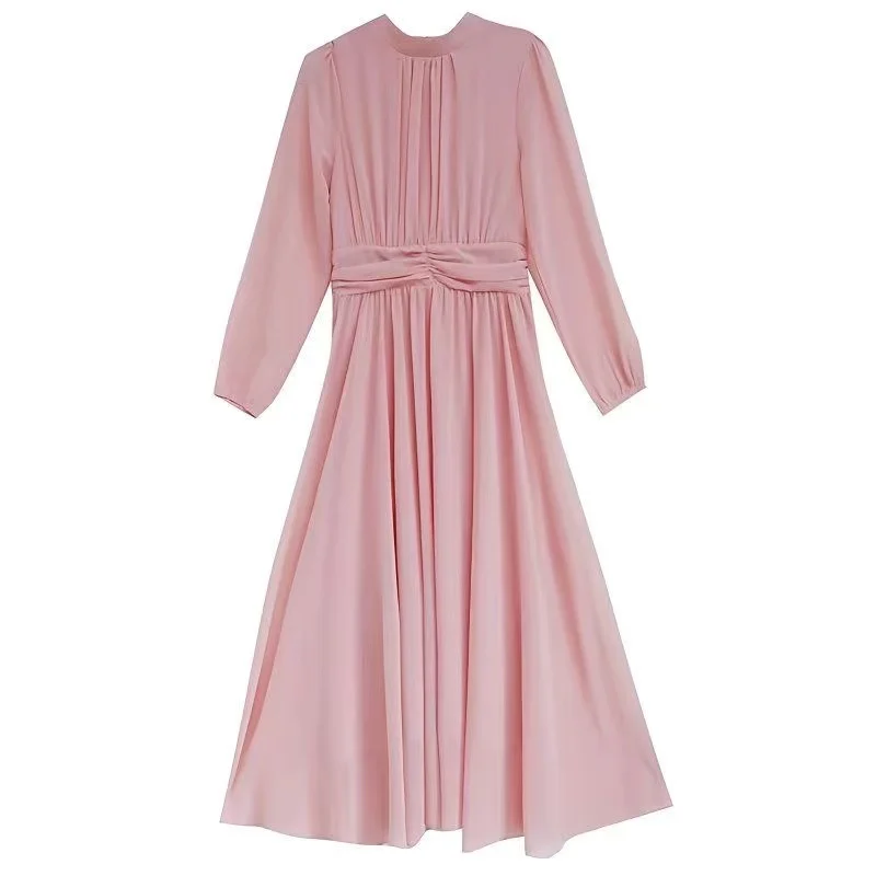 Elegante Boho Donna O-Collo Sottile Elastico in Vita A-Line Abito Midi Pipistrello Manica Lunga Casual Vacanza Ufficio Abito Vintage da Donna