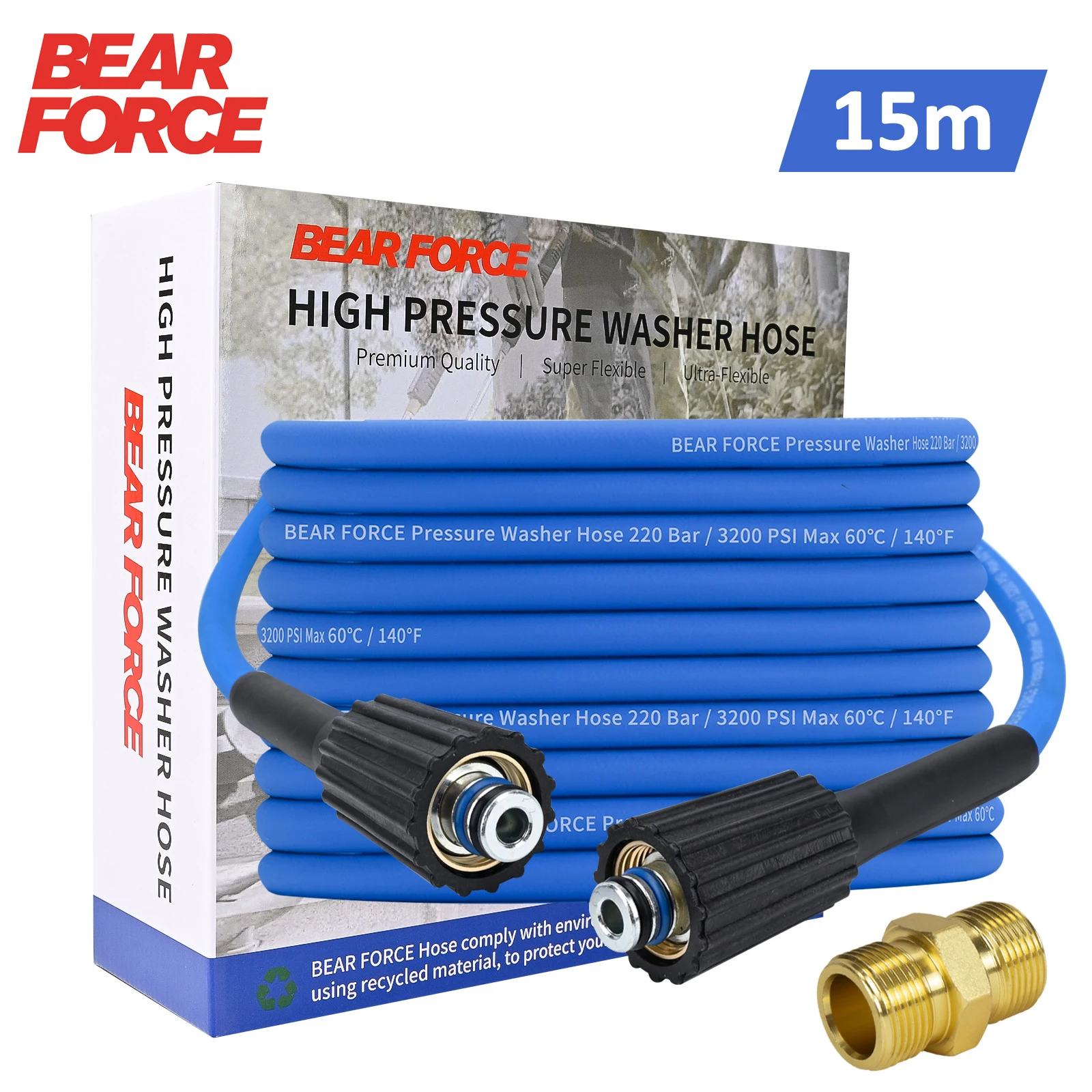 15M Super Flexible Pressure Washer Hose 3200 PSI Kink Resistant Power Washer Hose 1/4 in.CarWash Extension Hose M22-pin 14/15