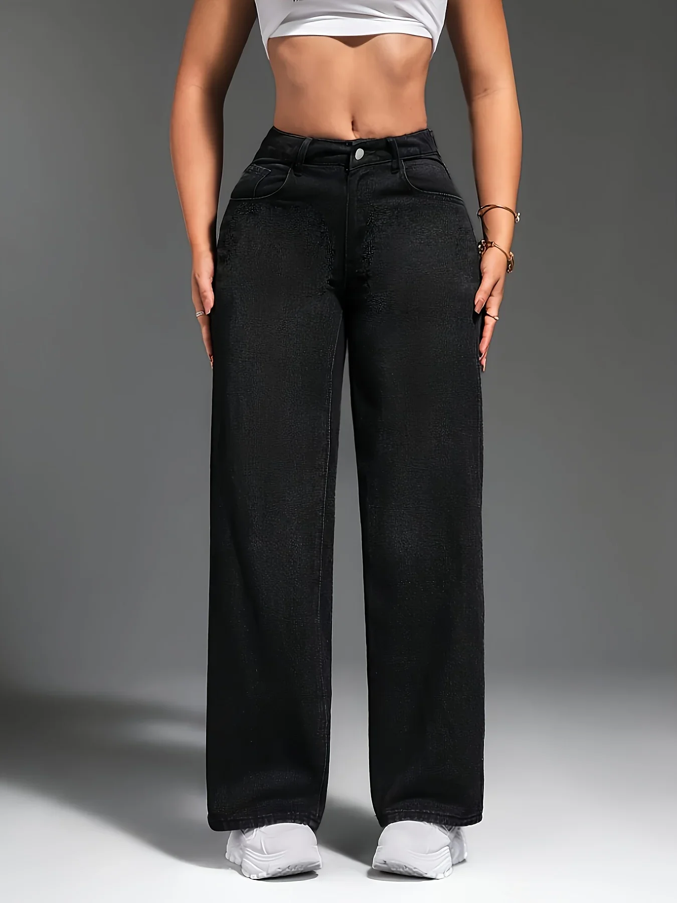 

Женские винтажные потертые джинсы — свободный прямой стиль, черные женские джинсовые брюки из эластичной вышивки