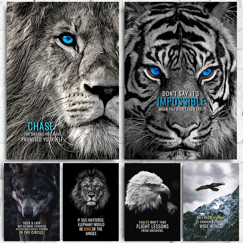 Animal posters Eagle Lion Wolf Tiger photo Canvas Printing Wall  Decoration Frameless Painting For Home Living Room  Decor