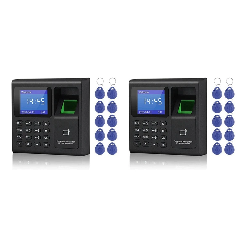 2X Biometric RFID Access Control System RFID Keypad USB Fingerprint System Electronic Time Clock Attendance Machine