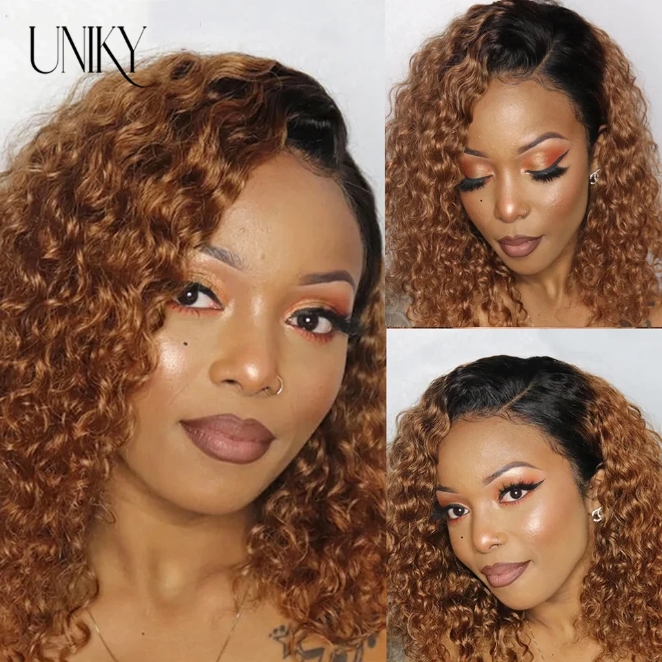 Brazilian Highlight Curly Bob Wig Deep Wave Frontal Wigs Curly Human Hair Wig 13x4 Ombre Colored Lace Front Wigs For Black Women