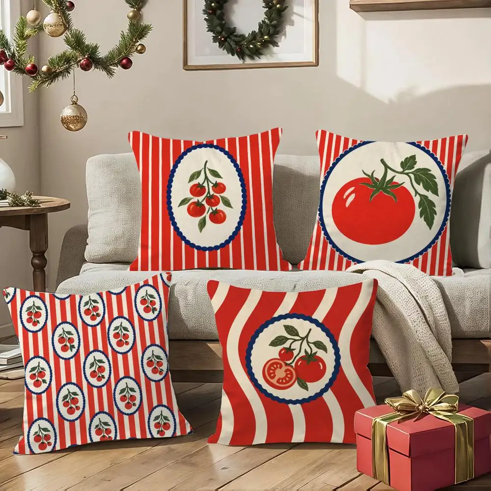 Vintage Tomato Label Art Cushion Cover 1/4Pcs Soft Plush Throw Pillow Cover Double-Sided Print Sofa Living Room Decor
