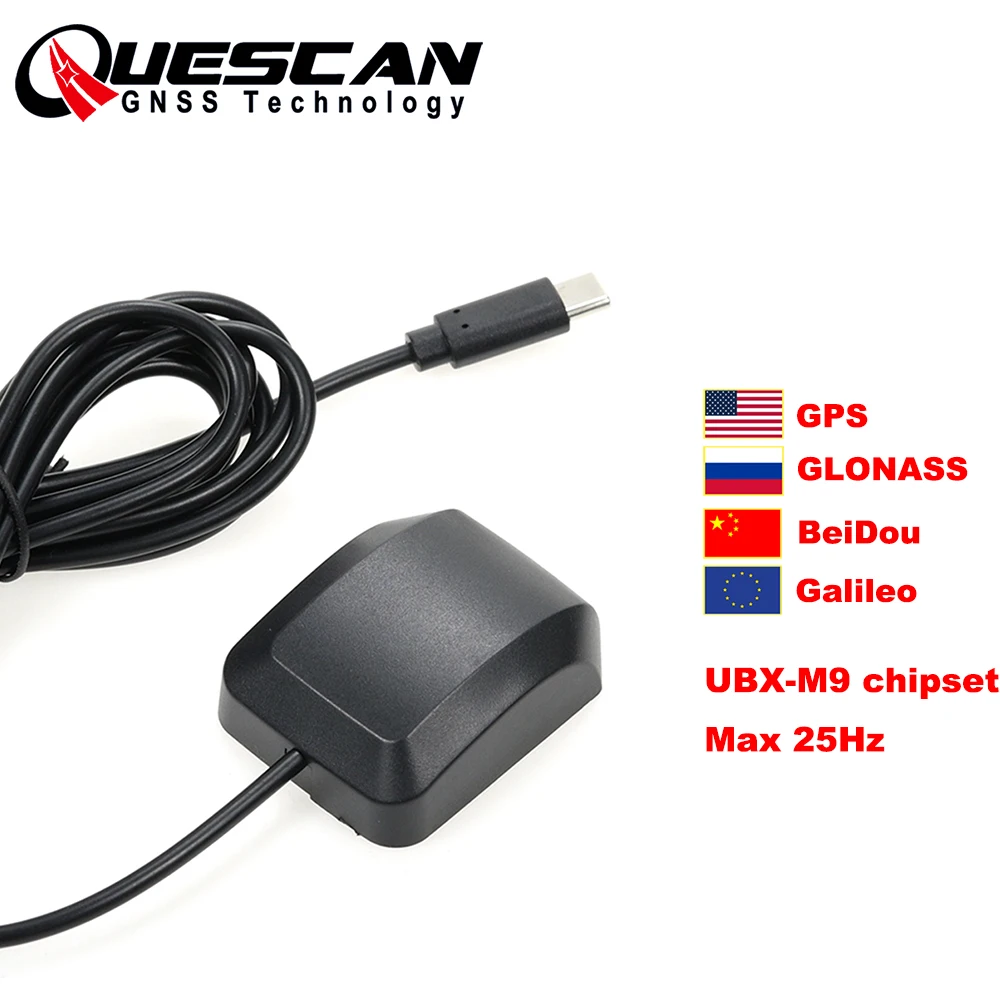 QUESCAN Android USB Type C GPS GNSS Receiver USB-C M9 M9N GPS Galileo GLONASS BeiDou QZSS 1-25Hz NMEA RTCM Protocol,UBX-M9140-KB