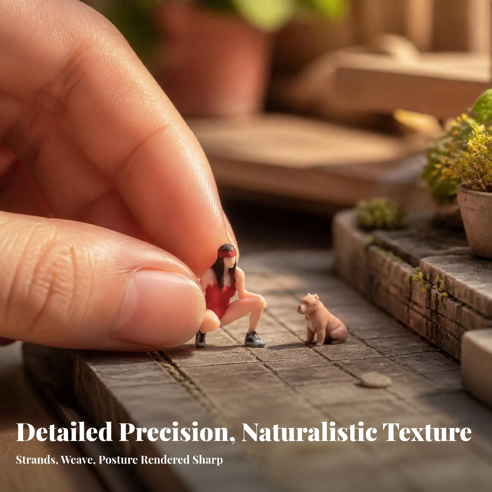 2 Pieces Miniature Scene with Dog Fine Details Crouching Female Figure Female Figures with Dogs Hand-Finished
