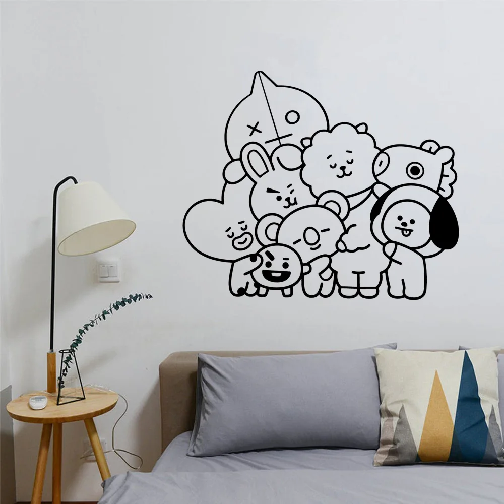 1 pc Diy Cartoon BT wallpaper Decal Removable wall stickers Vinyl Mural Poster Decor Living Room Bedroom Removable Art MURAL