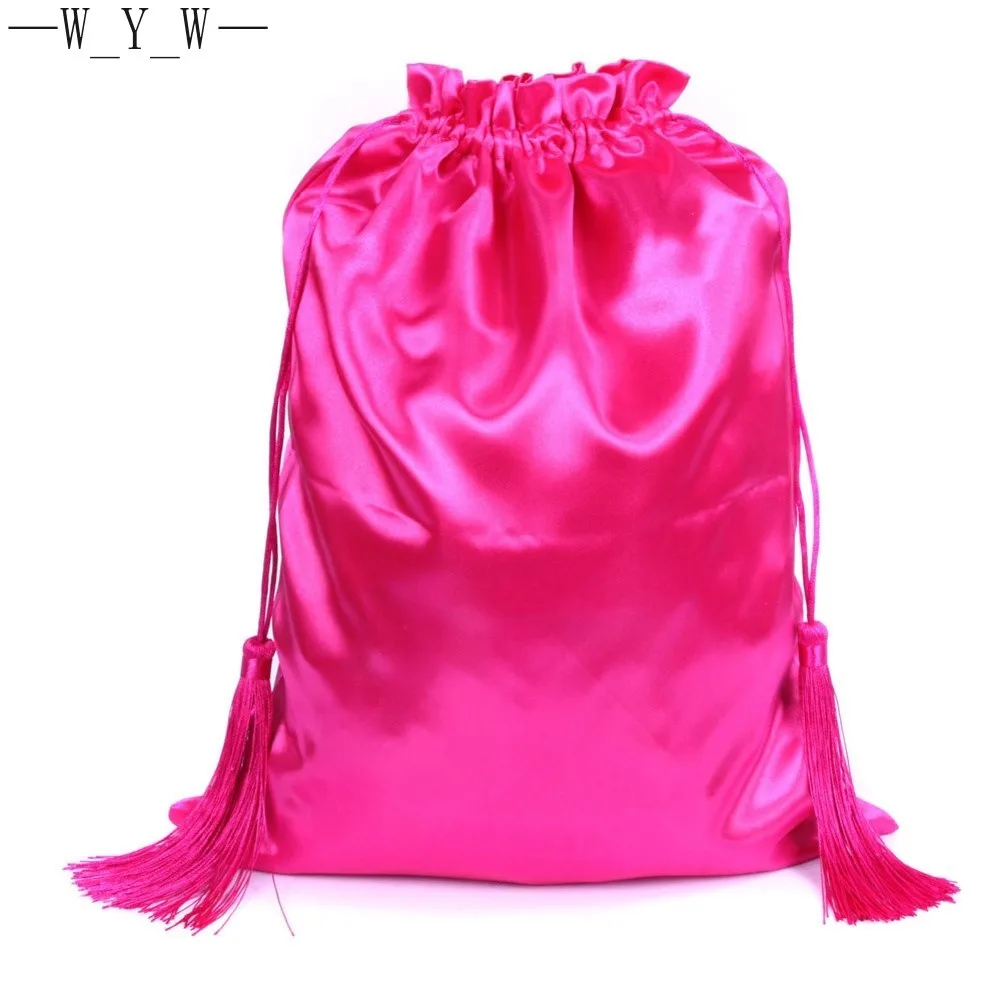 Bolsas de cabello humano satinado de seda con cordón para embalaje de pelucas, paquetes de extensiones de cabello y herramientas de cabello, bolsa de Peluca de seda