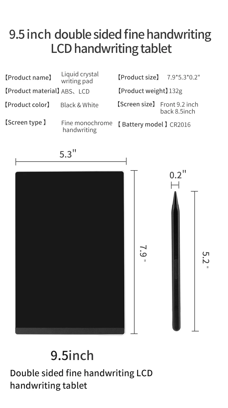 9,5 Zoll LCD-Schreibtafel Vollbild super fein doppelseitig für Kinder Zeichenblock Student Schreib block Geschenke Büro Notizblock – Detail 17