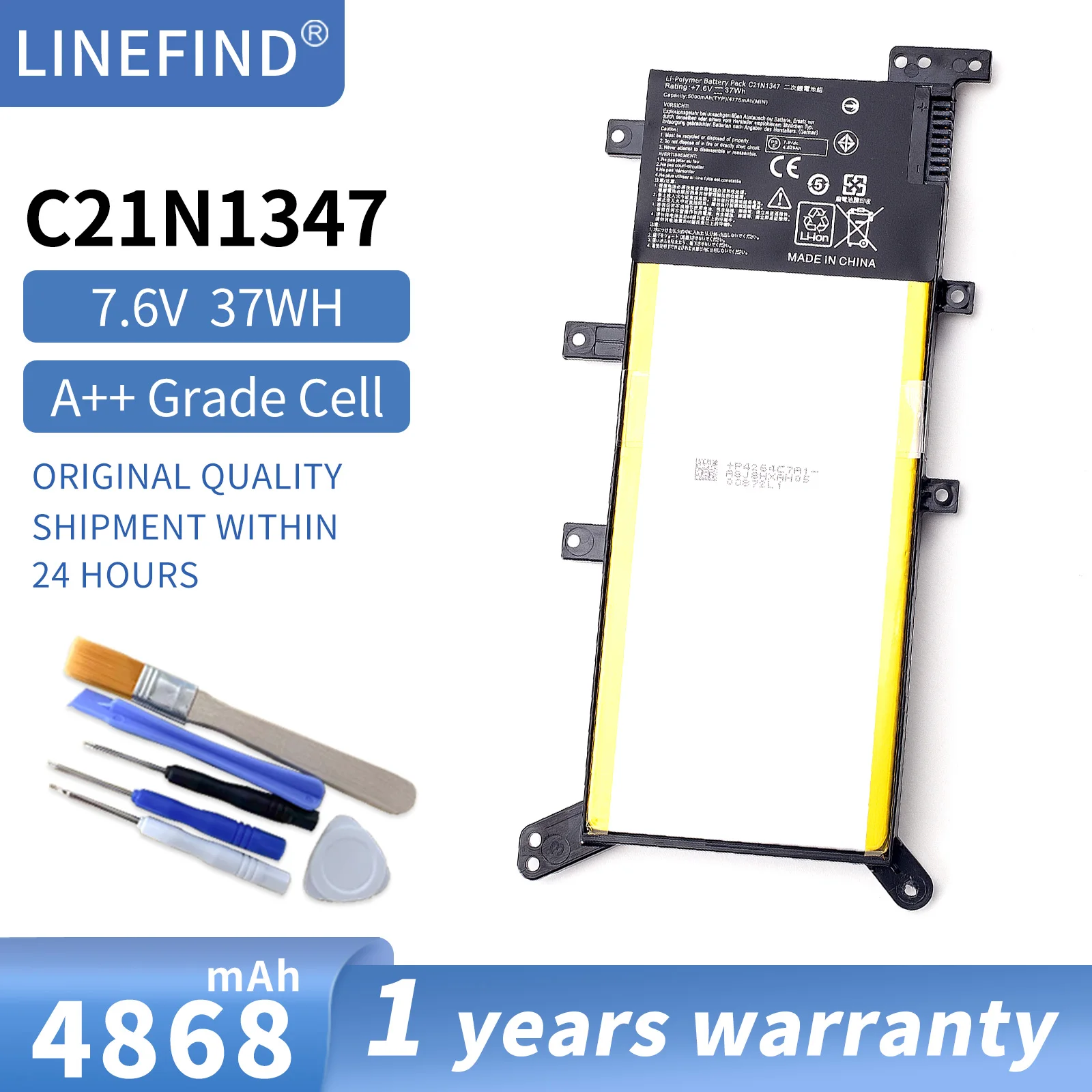 C21N1347 New Laptop Battery for Asus X555 X555LA X555LD X555LN A555L K555L Y583LD W519LD K555LD K555LA R556L VM590L 2ICP4/63/134